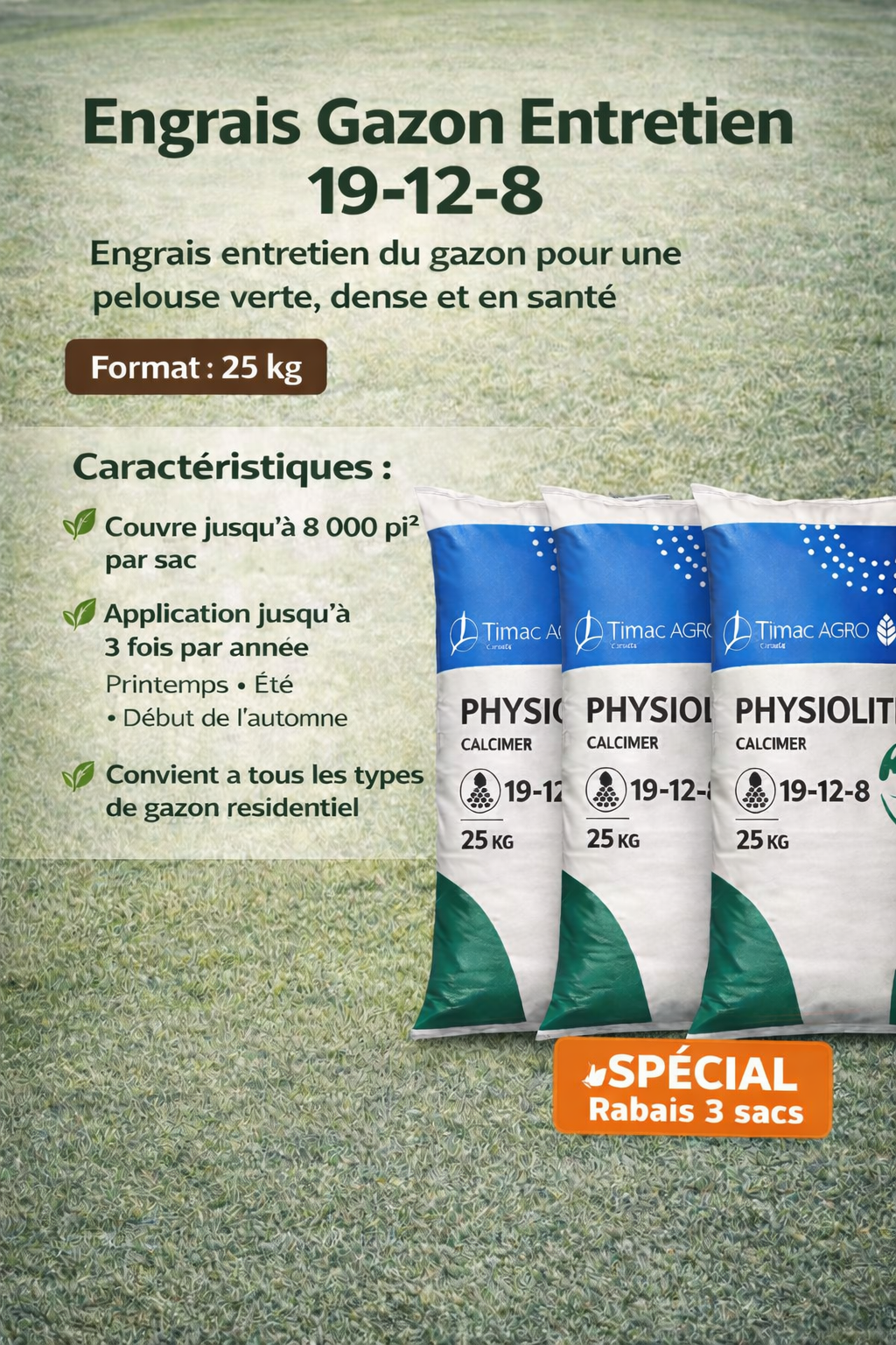 Engrais Gazon Entretient 25 KG PROMO 3 SACS